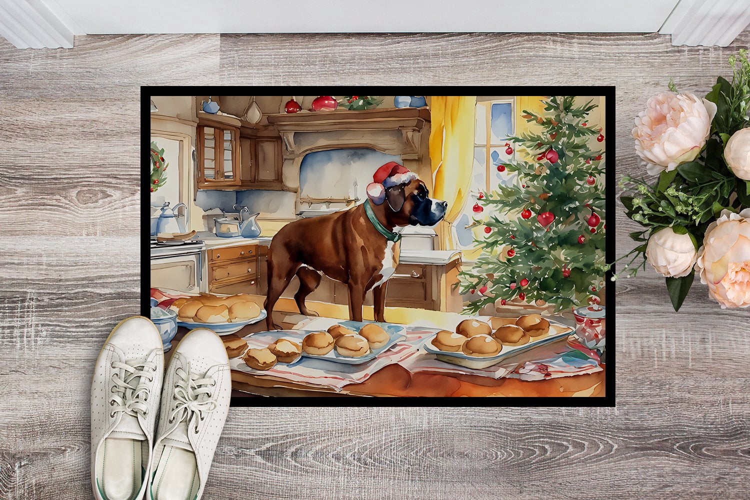 Carolines Treasures DAC3750MAT 18 x 27 in. Unisex Boxer Christmas Cookies Doormat