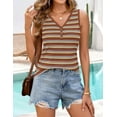 thumbnail image 6 of Merokeety Womens Summer Striped V Neck Button Down Casual Tank Top Brown m, 6 of 6