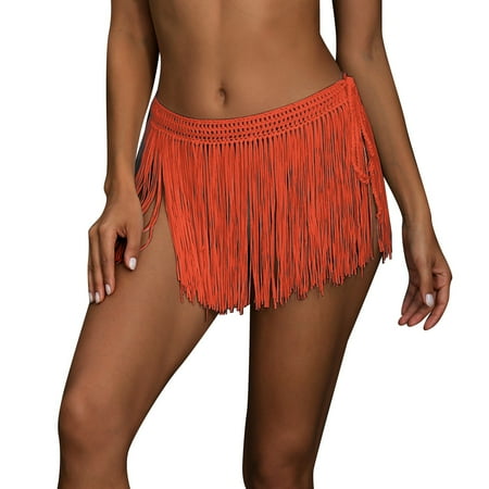 MSJUHEG Swim Skirt Sarong Wrap Skirt Swim Suit Coverup for Women Sarong Coverups for Women Women Cotton Beachwear Bikini Swimwear Beach Club Sexy Lace Cover Up Skirt Bathing Suit Orange One Size