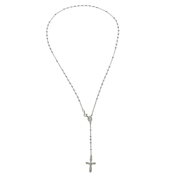 Ritastephens Sterling Silver Rosary 3mm Diamond-cut Bead Virgin Mary Cross Religious Necklace 24"
