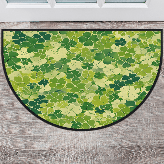 CURLYOOT St. Patrick's Day Half Round Door Mat 40'' x 63'', Indoor Outdoor Entrance Rug, Semi Circular Area Rug, Non Slip Washable Absorbent Doormat, Shamrock Clover Laundry Room Rug