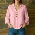 thumbnail image 2 of Enjoytime Womens Blouse Solid Color V-Neck Long Sleeve Button Down Shirts Business Casual Fashion Plus Size Womens Tops Pink XXXL, 2 of 6