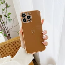 Dteck Case Compatible with iPhone 11 Pro Cute,Luxury Electroplated Gold Edge Bumper Cases for Women,Reinforced Camera Protection,Raised Corners Heart Plating TPU Cover for iPhone 11 Pro,Brown