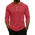thumbnail image 2 of Resicozy 3/4 Sleeve Shirt Men Summer Solid Color Henley Neck Baseball T-Shirts Casual Loose Fit Tees T-Shirt Red S, 2 of 7
