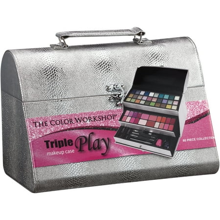 The Color Workshop Triple Play Makeup Case Makeup Set with Case, Silver, 60 pc