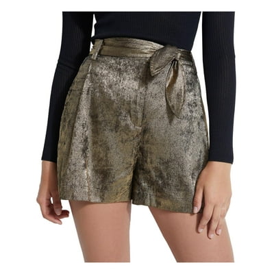 Guess Women's Metallic Pleated Dress Shorts Gold, Jordan Ubuy