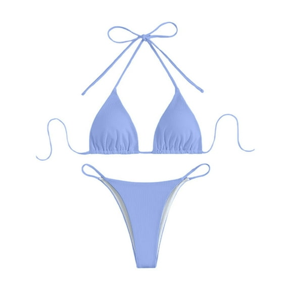 Womens High Waisted Bikini Sets 2 Piece Drawstring Control Swimwear String Triangle Bikini Sets For Summer Swimming,Size:L