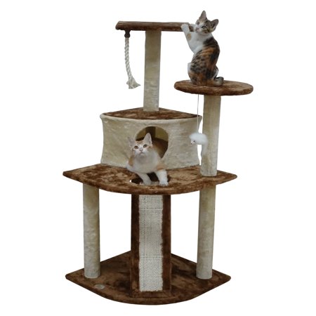 UPC: 0810602022153 | Go Pet Club 47-in Cat Tree & Condo Scratching Post Tower  Beige & Brown