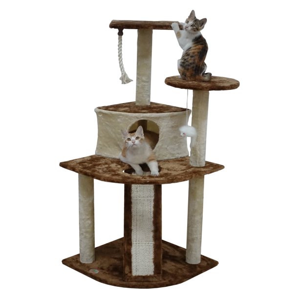 Go Pet Club 47in Cat Tree & Condo Scratching Post Tower, Beige & Brown