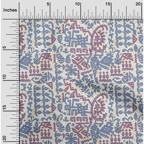 oneOone Georgette Viscose Lavender Blue Fabric Ethnic Block Quilting Supplies Print Sewing Fabric By The Yard 42 Inch Wide