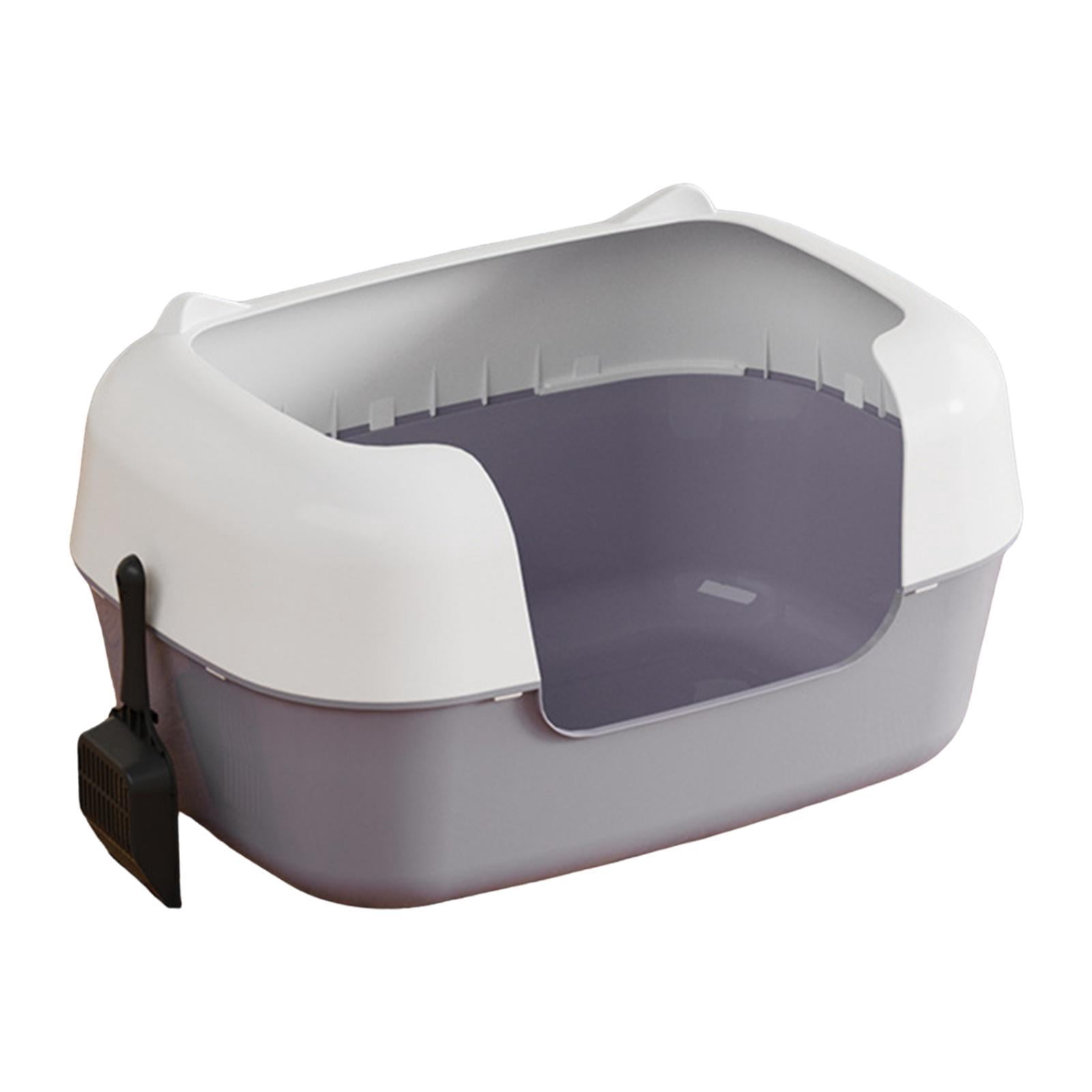 TOOYFUL Open Semi Enclosed Anti Splashing Portable Kitten Toilet Bedpan High Sided Cat Toilet Sand Box Sifting Litter Tray gray