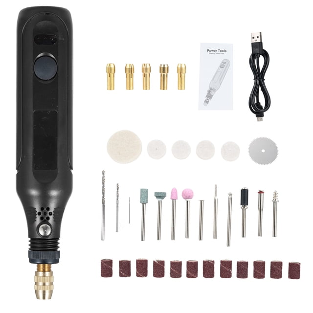 Ensemble de Meuleuse Électrique Portative Rechargeable avec 3 Réglages de Vitesse Réglables, Mini Trousse d'Outils Rotatifs Comprenant 36 Accessoires, Stylo de Sculpture Sans Fil, Noir, Batterie au Lithium Intégrée
