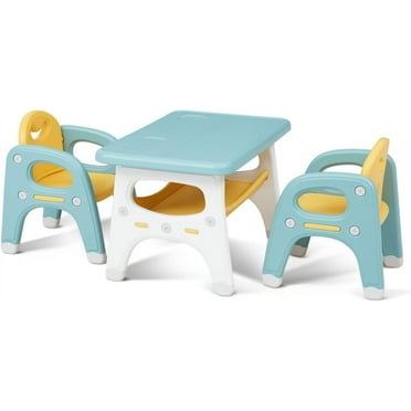 Kinbor Kids Table and 2 Chair Set with Storage Suitable for Boys Girls Learning Drawing Reading Playing Green