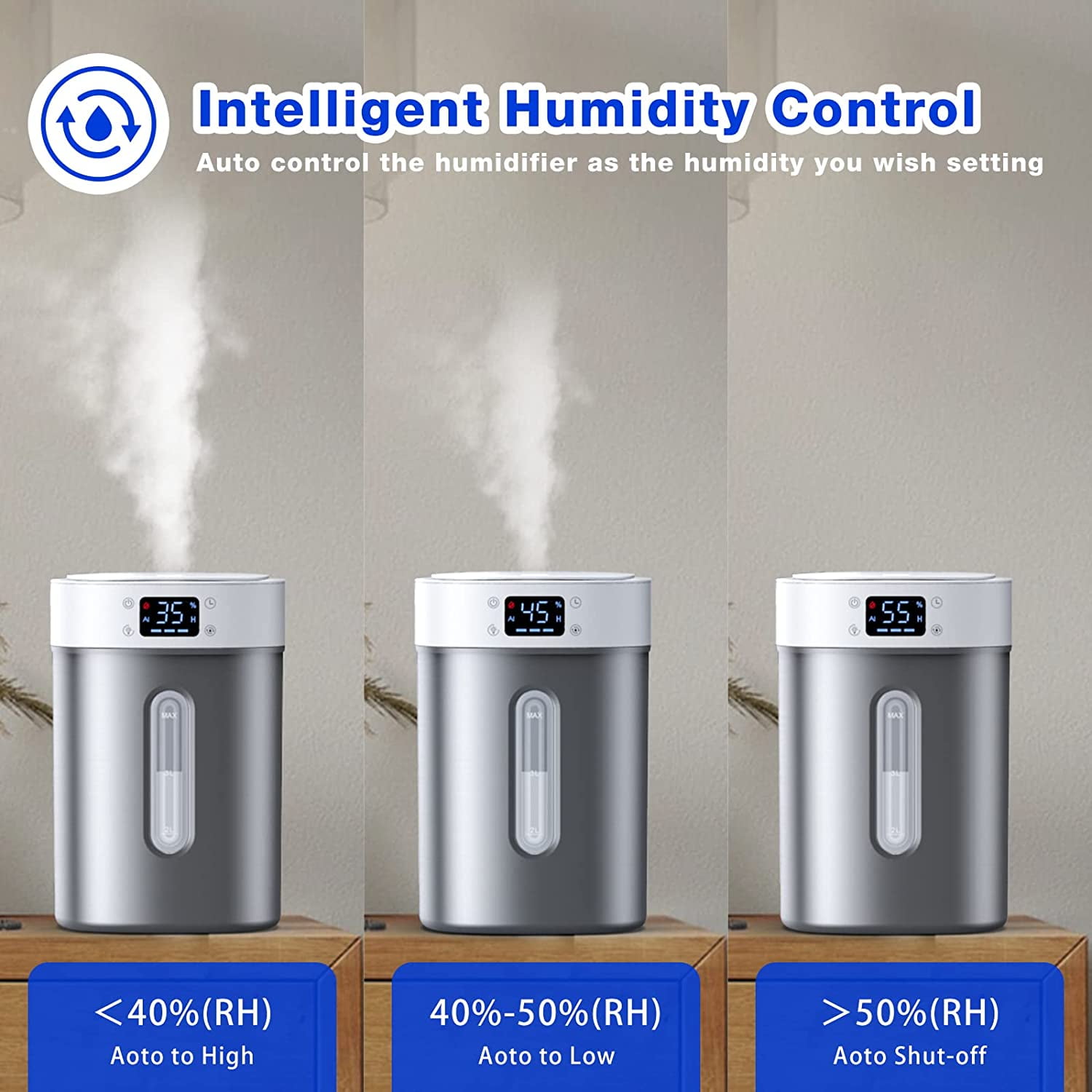 Stainless Steel Humidifier for Bedroom & Large Room,4L Easy to Clean Cool Mist Humidifier, Mold Free & Dishwasher Safe Water Tank, Essential Oil Diffuser for Baby Nursery, Plants, Home