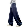 thumbnail image 3 of BiZtdJrK Girls Sweatpants Drawstring High Waisted Workout Trousers Casual Baggy Wide Leg Sweat Pants with Pockets Navy, 3 of 10