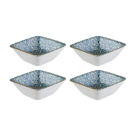 Alhambra 3.5" x 3.5" x h:1.25" 1 oz. Square Decorated Porcelain Ramekin (Set of 4)
