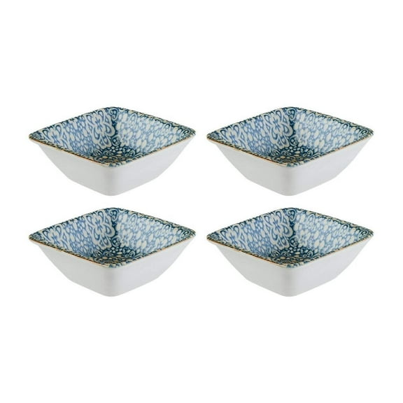 Alhambra 3.5" x 3.5" x h:1.25" 1 oz. Square Decorated Porcelain Ramekin (Set of 4)