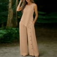 thumbnail image 5 of Zynoxe Womens Two Piece Linen Sets Elegant Button Tank Top Wide Leg Pants Plus Size Outfits Summer Business Casual Outfits with PocketsKhaki2XL, 5 of 7