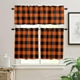 thumbnail image 2 of 3 Pieces Kitchen Curtains Valances Set Halloween Plaid Short Curtain Rod Pocket Window Curtain Orange Black Buffalo Check Window Treatment Tiers Valances (Single Panel 54"x18",2 Tiers 27.5"x36"), 2 of 5