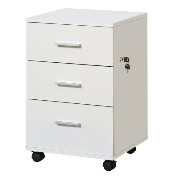 Vinsetto 3 Drawer File Cabinet with Lock and Wheels Mobile Filing Cabinet