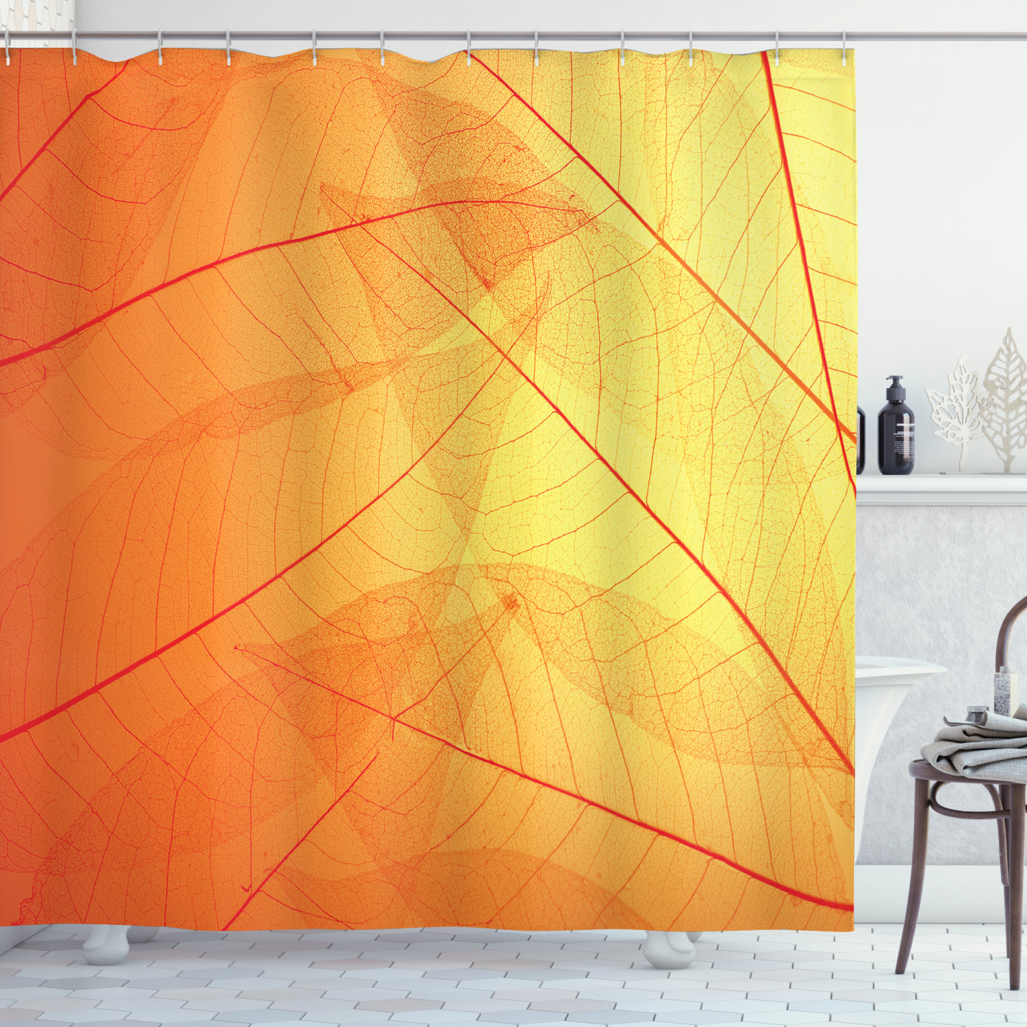 Ambesonne Orange Shower Curtain, Autumn Nature Dry Leaves, 69"Wx75"L