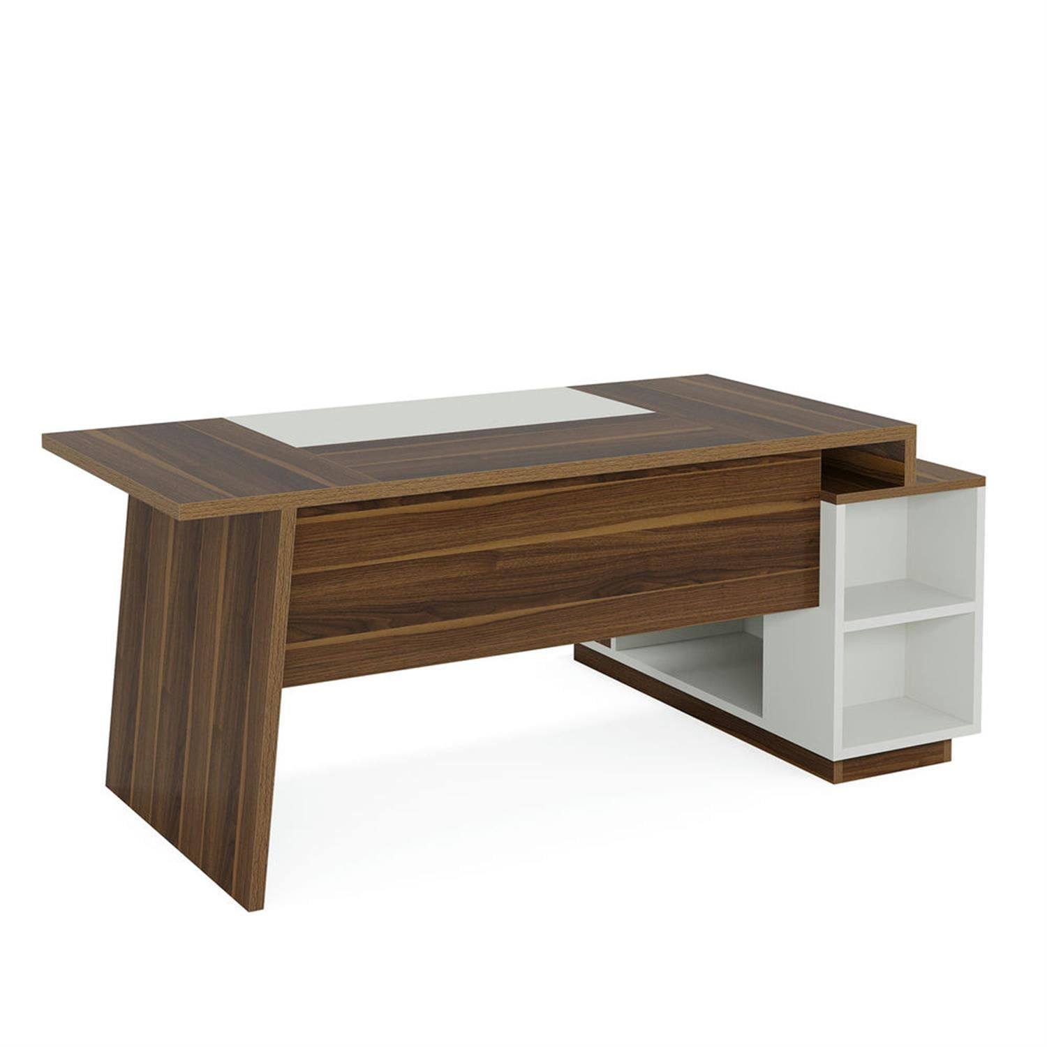 Demi Bonn Modern L Shaped Gaming Computer Desk, 70" Corner Executive Desk with Storage Cabinet for Home Office, Brown