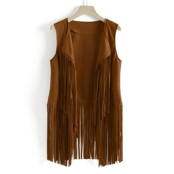 Fringe Vest Women Faux Suede Open-Front Vintage Vest Sleeveless 70s Hippie Clothes Boho Western Jacket