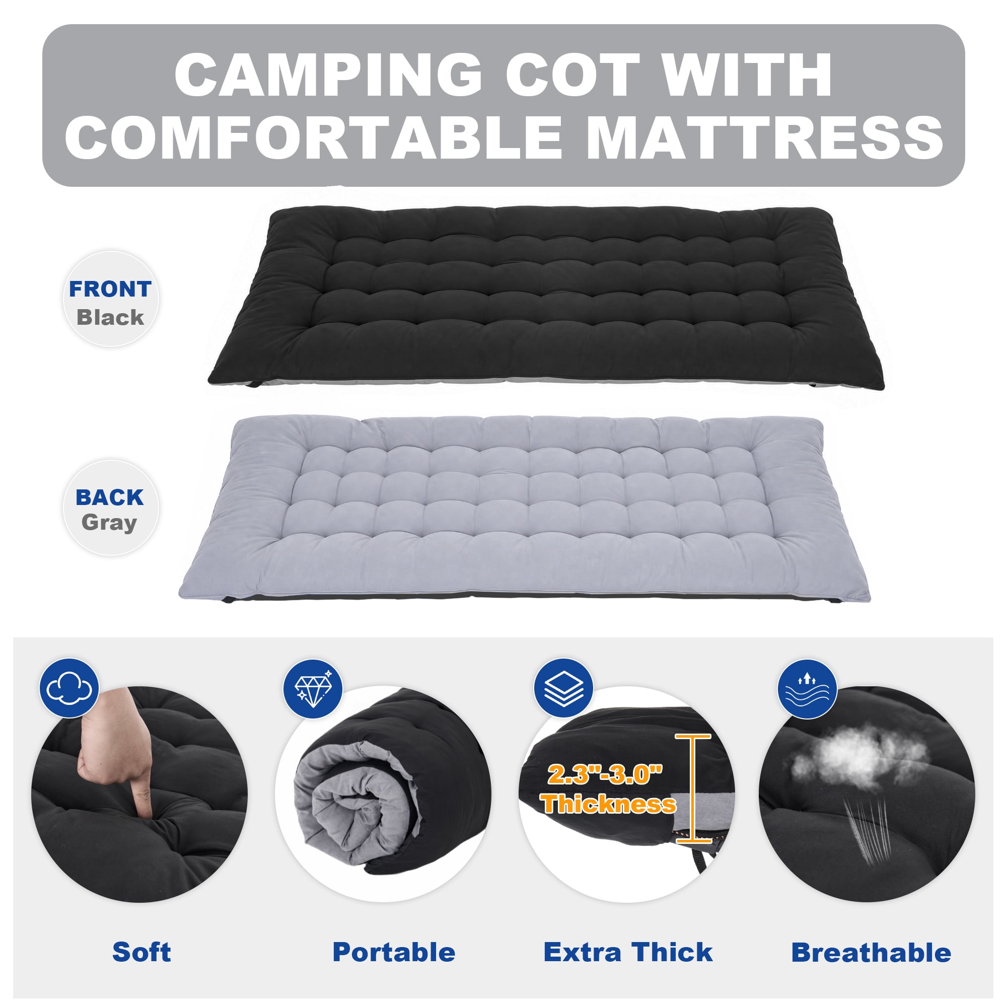 Sprint Demon Folding Camping Cot with Mattress for Adults, 900 lb Heavy Duty Portable Guest Bed for Camping, Home & Travel