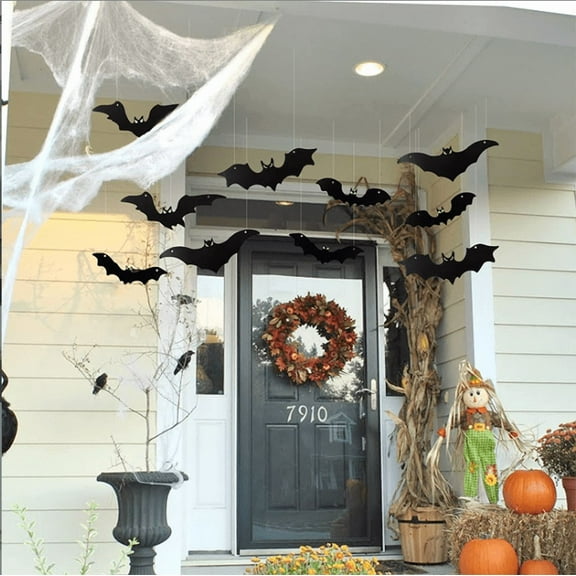 20Pcs Halloween Hanging Bats Decorations Outdoor - Plastic Flying Bats with Glowing Eyes for Front Door Yard Tree Halloween Hanging Decorations Outside