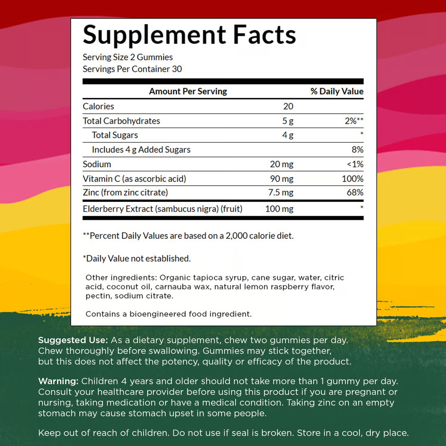Swanson Elderberry Gummies with Zinc & Vitamin C - Lemon Raspberry 60 Gummies