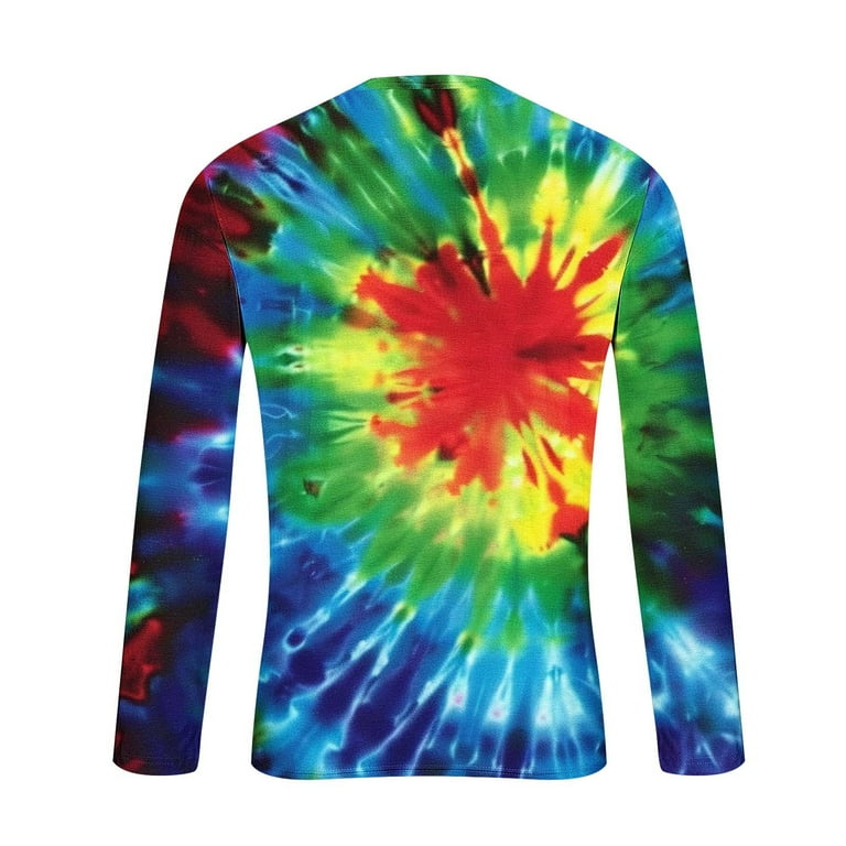 Tie Dye Tops Mens Long Sleeve Graphic T-Shirts Slim Fit Crew Neck