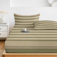 thumbnail image 6 of Twin XL Size Fitted Sheet Set - Olive Green Stripes 2 Piece Bedding Sets 16" Deep Pocket Fitted Sheet with 1 Pillowcases, Modern Striped Cream Brushed Microfiber Hotel Luxury Bed Sheets, 6 of 9