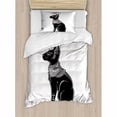 thumbnail image 3 of Occult Duvet Cover Set King Size, Vintage Legendary Mystical Egyptian Cat Sphinx Icon Eastern Design Artwork Print, Decorative 3 Piece Bedding Set with 2 Pillow Shams, Black Grey, by Ambesonne, 3 of 3