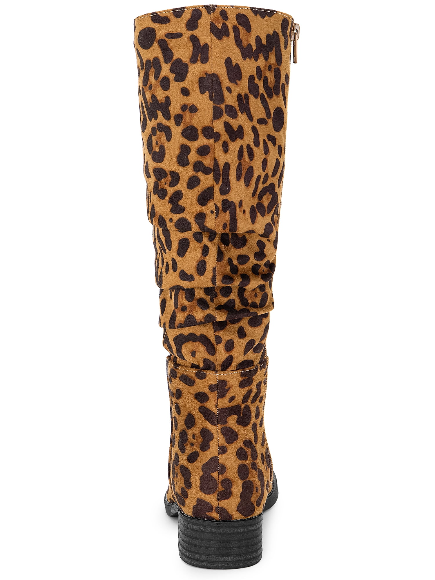 DARING DIVA Women's Round Toe Slouches Block Heels Knee High Boots Leopard 9