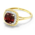 thumbnail image 4 of Gem Stone King 10K Yellow Gold Red Garnet and White Diamond Women Engagement Ring (2.02 Cttw, Cushion Cut 7MM, Available in Size 5, 6, 7, 8, 9), 4 of 7