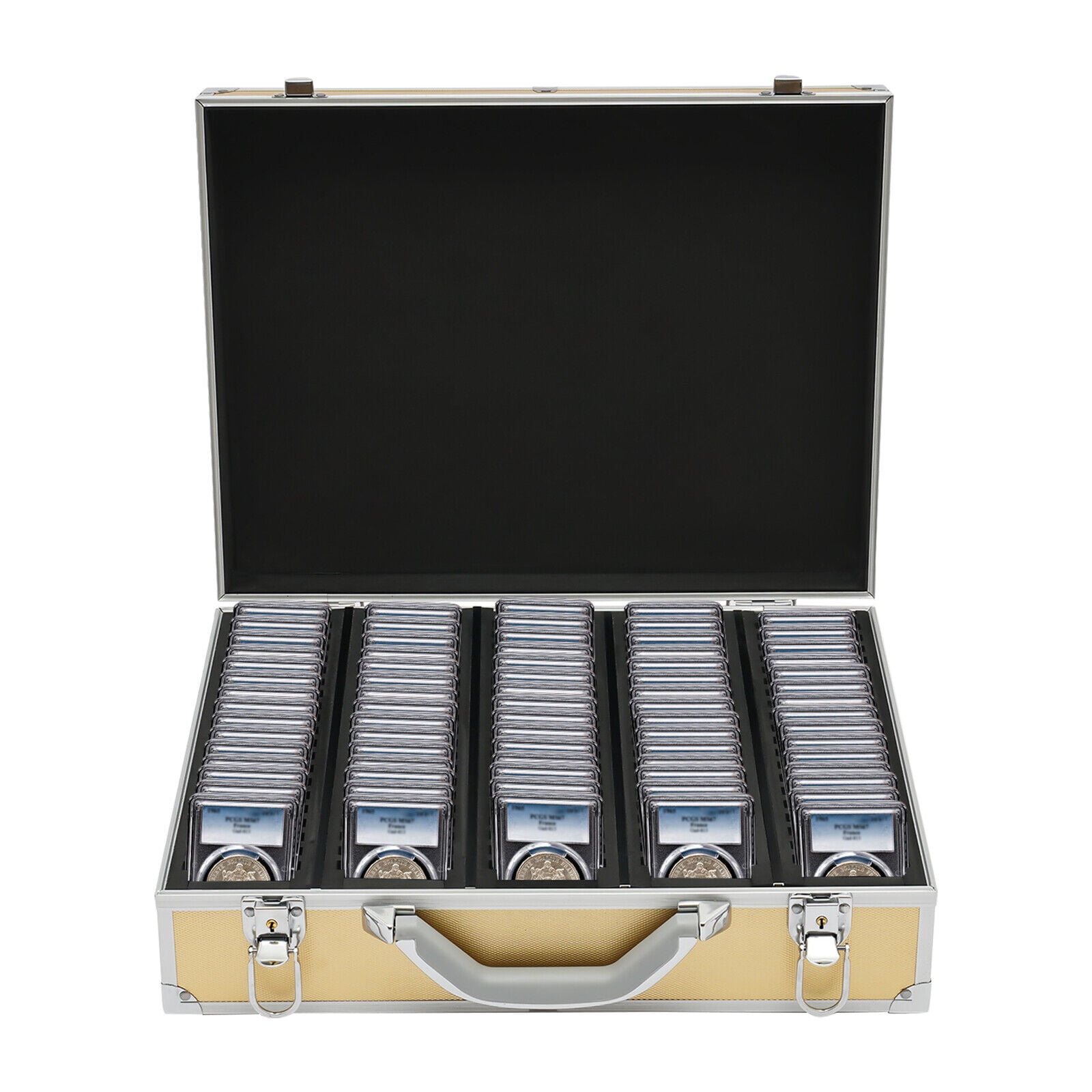 100 Coins Aluminum Coin Container Storage Box Holder Display Case with Handle