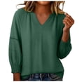 thumbnail image 2 of Warop Women's V Neck 3/4 Sleeve Tops Solid Color Ruched Basic Business T Shirts Casual Loose Pullover Blouses, 2 of 5