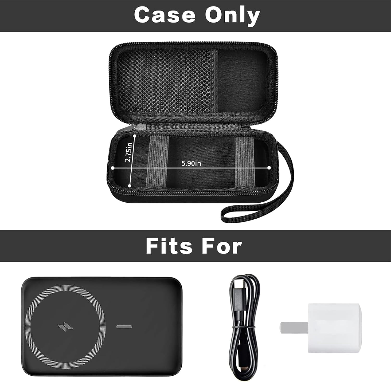 HRTGFD-Case for Anker Magnetic Battery 10,000mAh Foldable Wireless Portable Charger, 633/622/621/321 5,000mAh Power Bank (MagGo) Holder, Storage for Baseus 6000mAh Cell Phone Power Delivery -Case Onl