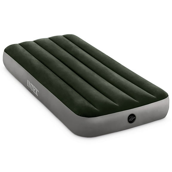 Intex: Dura-Beam: Prestige Downy Airbed - Twin - Green, 10" Inflatable Air Mattress, Fiber-Tech, Velvety Surface, Indoor-Outdoor, 300lb Cap, 64106E