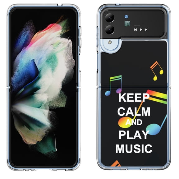 Shockproof Bumper Phone Case for Samsung Galaxy Z Flip 4 5G, by OneToughShield ® - Keep Calm Music
