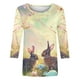 thumbnail image 5 of Mujeres 3/4 Manga Tops Impresión Casual Cuello Redondo Camiseta Top Blusa, Poliéster Toda la Temporada, 5 of 5