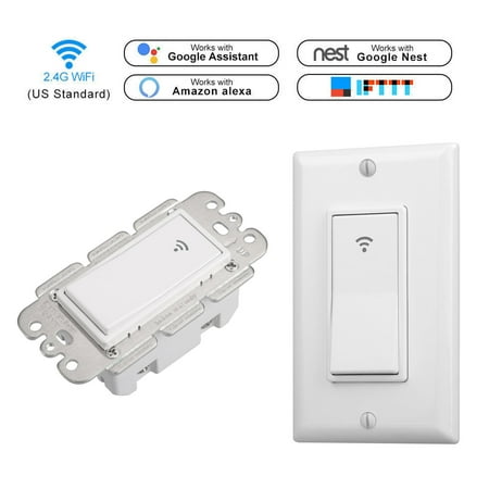 Entry Wireless Remote - Smart Wi-Fi Light Switch, Alexa Google Home IFTTT Compatible, iOS Android Smartphone Wireless Remote Control, No Hub Required, Timer Function, Press Switch On Off Fast, In-Wall,10A (White )