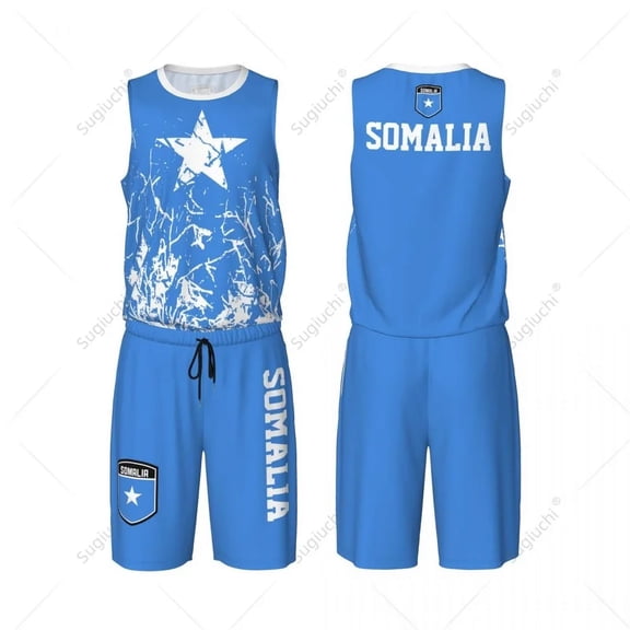 Team-up Somalia Flag Grain Men Basketball Jersey Set Shirt & Pants Sleeveless Custom Name Nunber Exclusive