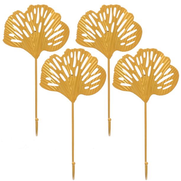 Houderco 4Ud De Hoja De Ginkgo Dorados En Metal Para Pared Con Hueco Decorativo Y Multifuncional