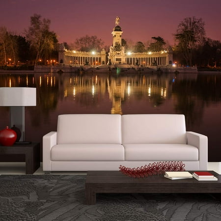 wall26 - Night Cityscape with Lights at Retiro, Madrid, Spain - Removable Wall Mural | Self-Adhesive Large Wallpaper - 100x144