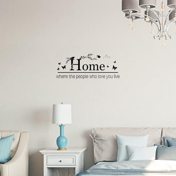 Adhesivo de pared familiar de PVC "Hogar donde viven quienes te aman". Vinilo decorativo con diseño de mariposas. Arte de pared cálido de PVC.