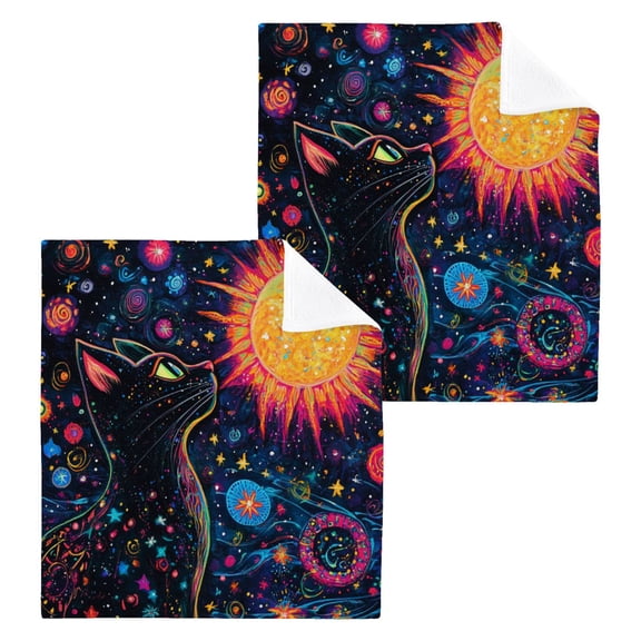 BZSMCE Towel Cotton Face Towel Soft Hand Towels Fashion Cosmic Cat Pattern