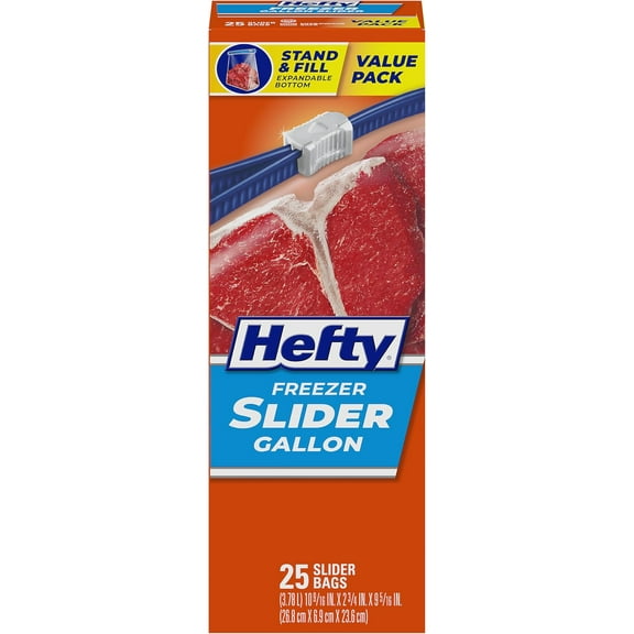 Hefty Slider Freezer Kitchen Storage Bags, Gallon Size, 25 Count( Pack of 2 )