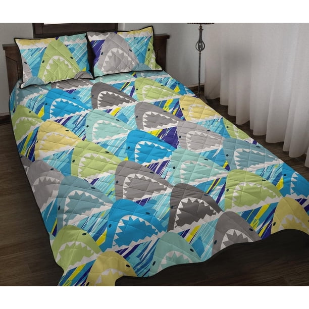 Juego de cama edredón con estampado de cabeza de tiburón