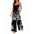 thumbnail image 2 of Women'S Casual Sleeveless Jumpsuits Black White Floral Spaghetti Strap Wide Leg Pants Rompers With Pockets, 2 of 7